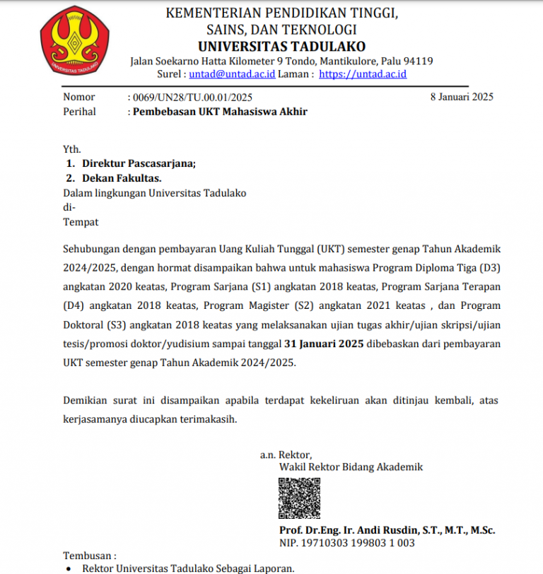 Pembebasan UKT Mahasiswa Akhir Tahun Ajaran Genap 2024/2025